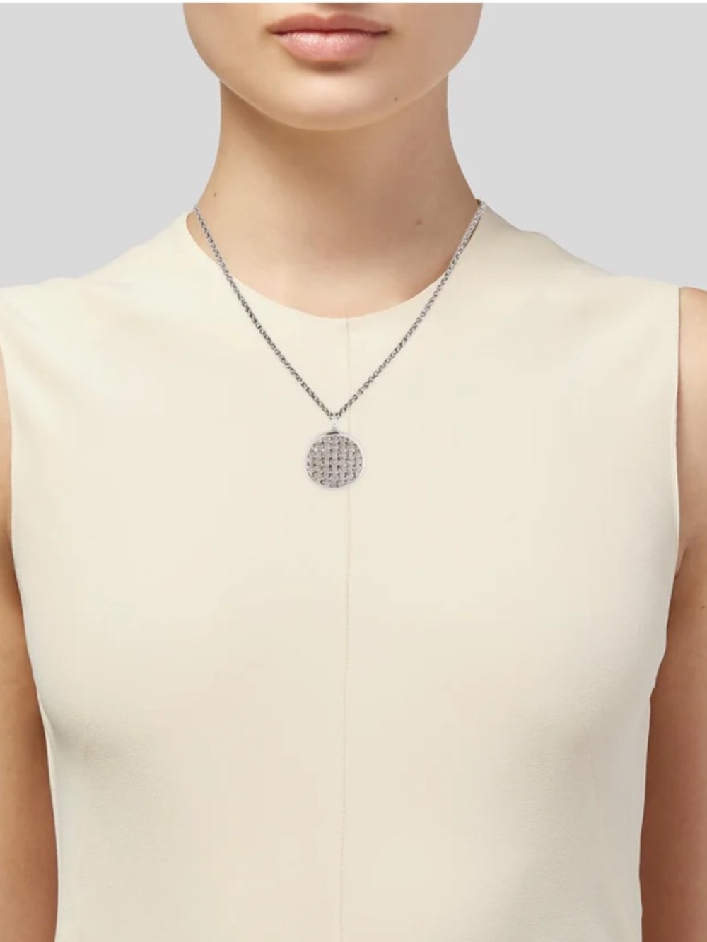 Effy Large Diamond Pendant Necklace Basketweave Sterling Silver 18” Chain - Picture 3 of 3
